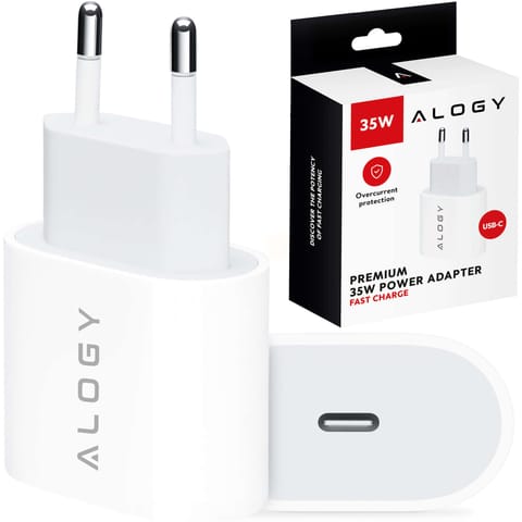 ⁨Ładowarka sieciowa szybka mocna 35W USB-C USB typ C PD GaN do iPhone Alogy Biała⁩ w sklepie Wasserman.eu