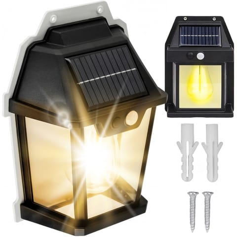 ⁨Lampa solarna LED elewacyjna ścienna zewnętrzna Żarówka czujnik ruchu zmierzchu wodoodporna IP65 kinkiet światło retro ogrodowa⁩ w sklepie Wasserman.eu