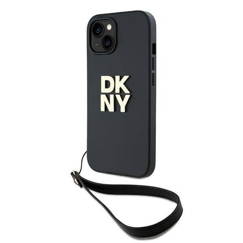 ⁨Oryginalne Etui IPHONE 13 / 14 / 15 DKNY Hardcase Wrist Strap Stock Logo (DKHCP15SPBSWSK) czarne⁩ w sklepie Wasserman.eu