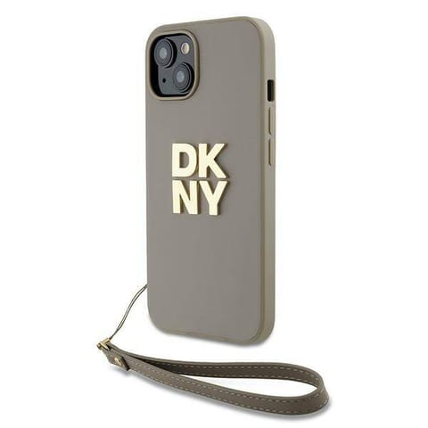 ⁨Oryginalne Etui IPHONE 13 / 14 / 15 DKNY Hardcase Wrist Strap Stock Logo (DKHCP15SPBSWSE) beżowe⁩ w sklepie Wasserman.eu