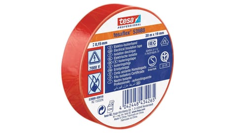 ⁨Taśma elektroizolacyjna 5000V PVC 20m 19mm czerwona 53988-00021-00⁩ w sklepie Wasserman.eu
