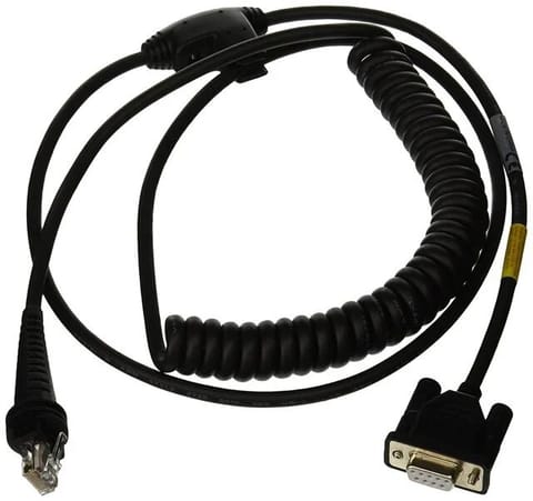 ⁨Industrial Cable: RS232 (5V signals), black, DB9 Female, 3m (9.8 ´), coiled, 5V external power with option power on pin 9, with ferrite⁩ at Wasserman.eu