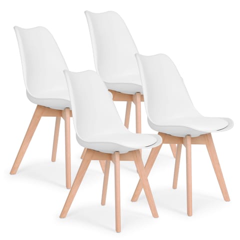 Set of 4 chairs for the dining room living room with pillow White ModernHome at Wasserman.eu