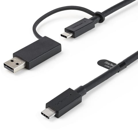 ⁨StarTech.com 3ft (1m) USB-C Cable with USB-A Adapter Dongle - Hybrid 2-in-1 USB C Cable w/ USB-A - USB-C to USB-C (10Gbps/100W PD), USB-A to USB-C (5Gbps) - Ideal for Hybrid Docking Station⁩ at Wasserman.eu