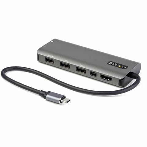 ⁨StarTech.com USB C Multiport Adapter - USB-C to HDMI or Mini DisplayPort 4K 60Hz, 100W Power Delivery Pass-Through, 4-Port 10Gbps USB Hub - USB Type-C Mini Dock - w/ 12" Attached Cable⁩ at Wasserman.eu