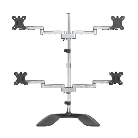 ⁨StarTech.com Desktop Quad Monitor Stand - Ergonomic VESA 4 Monitor Arm (2x2) up to 32" - Free Standing Articulating Universal Pole Mount - Height Adjustable/Tilt/Swivel/Rotate - Silver⁩ at Wasserman.eu