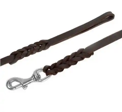⁨Dingo Greased leather leash with braided elements 0,8x230cm brown⁩ at Wasserman.eu