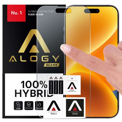 ⁨Szkło hybrydowe do Apple iPhone 15 / 16 na cały ekran Alogy Flexi Full Glass 9H szkiełko ochronne Nietłukące⁩ w sklepie Wasserman.eu