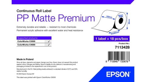 ⁨PP MATTE LABEL PREMIUM/CONTINUOUS ROLL 102MM X 29M⁩ w sklepie Wasserman.eu