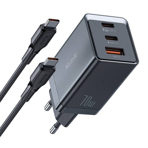 ⁨Ładowarka sieciowa GaN Mcdodo CH-1543, 2x USB-C, 1x USB, 67W + kabel USB-C do USB-C 2m (czarna)⁩ w sklepie Wasserman.eu