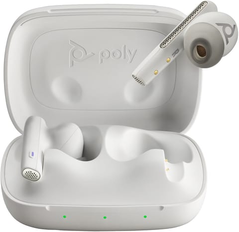 ⁨POLY Słuchawki douszne Voyager Free 60 UC M w kolorze białego piasku + adapter USB-A BT700 + podstawowe etui z ładowarką⁩ w sklepie Wasserman.eu