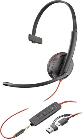 ⁨POLY Blackwire 3215 Monaural USB-C Headset +3.5mm Plug +USB-C/A Adapter (Bulk)⁩ at Wasserman.eu
