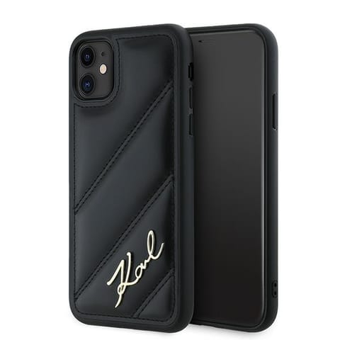 ⁨Karl Lagerfeld KLHCN61PQDSMGK iPhone 11 / Xr 6.1" czarny/black hardcase Diagonal Quilted Script⁩ w sklepie Wasserman.eu