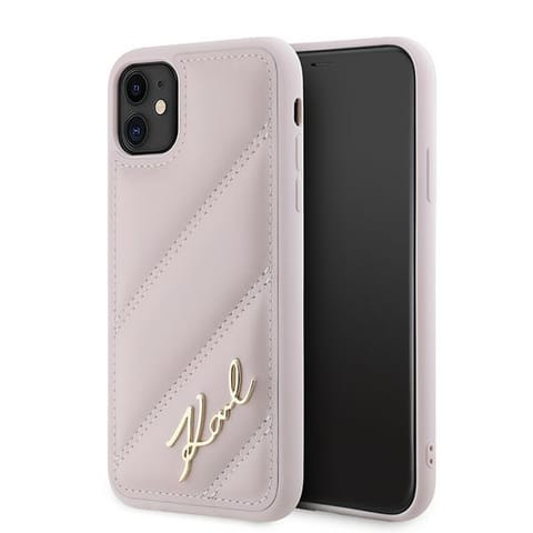 ⁨Karl Lagerfeld KLHCN61PQDSMGP iPhone 11 / Xr 6.1" różowy/pink hardcase Diagonal Quilted Script⁩ w sklepie Wasserman.eu