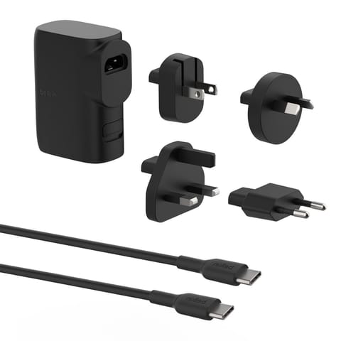 ⁨Ładowarka z Powerbankiem Belkin BoostCharge Hybrid Wall Charger 25W + Power Bank 5K + Travel Adapter Kit 1xUSB-A + 1xUSB-C PD3.0 5000mAh 20W Black⁩ w sklepie Wasserman.eu