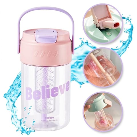 ⁨Butelka na wodę z koszyczkiem i słomką 600 ML Believe BD21⁩ w sklepie Wasserman.eu