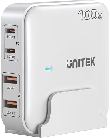 ⁨Unitek P1229AWH01-EU Ładowarka biurkowa GaN 100W 2xUSB-A 2xUSB-C⁩ w sklepie Wasserman.eu