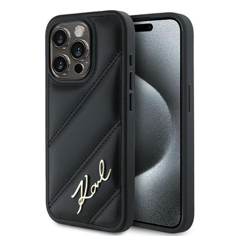 ⁨Karl Lagerfeld KLHCP13XPQDSMGK iPhone 13 Pro Max 6.7" czarny/black hardcase Diagonal Quilted Script⁩ w sklepie Wasserman.eu