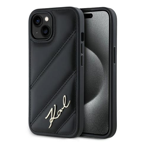 ⁨Karl Lagerfeld KLHCP13MPQDSMGK iPhone 13 6.1" czarny/black hardcase Diagonal Quilted Script⁩ w sklepie Wasserman.eu