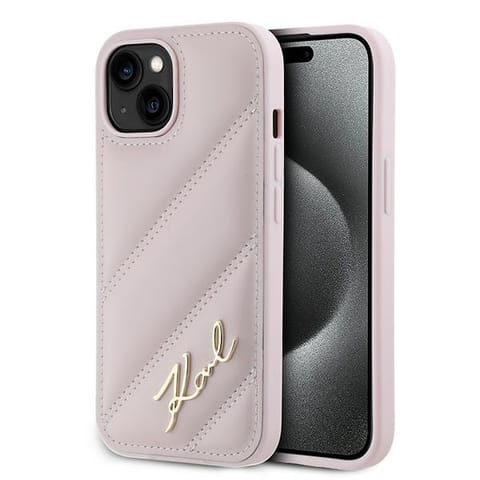 ⁨Karl Lagerfeld KLHCP14SPQDSMGP iPhone 14 / 15 / 13 6.1" różowy/pink hardcase Diagonal Quilted Script⁩ w sklepie Wasserman.eu