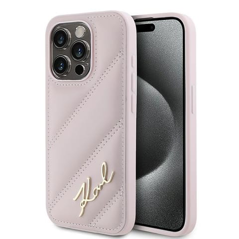 ⁨Karl Lagerfeld KLHCP15LPQDSMGP iPhone 15 Pro 6.1" różowy/pink hardcase Diagonal Quilted Script⁩ w sklepie Wasserman.eu