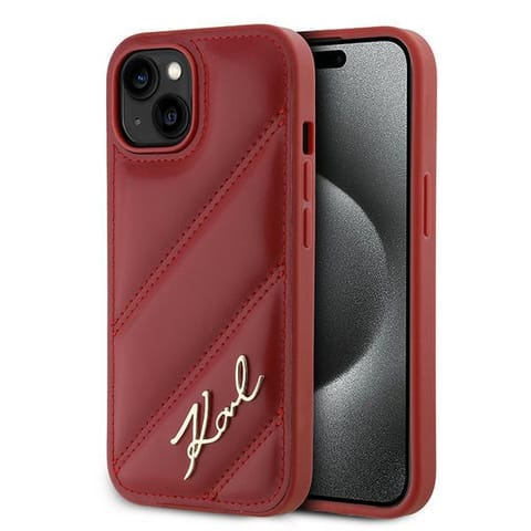 ⁨Karl Lagerfeld KLHCP15SPQDSMGR iPhone 15 / 14 / 13 6.1" czerwony/red hardcase Diagonal Quilted Script⁩ w sklepie Wasserman.eu