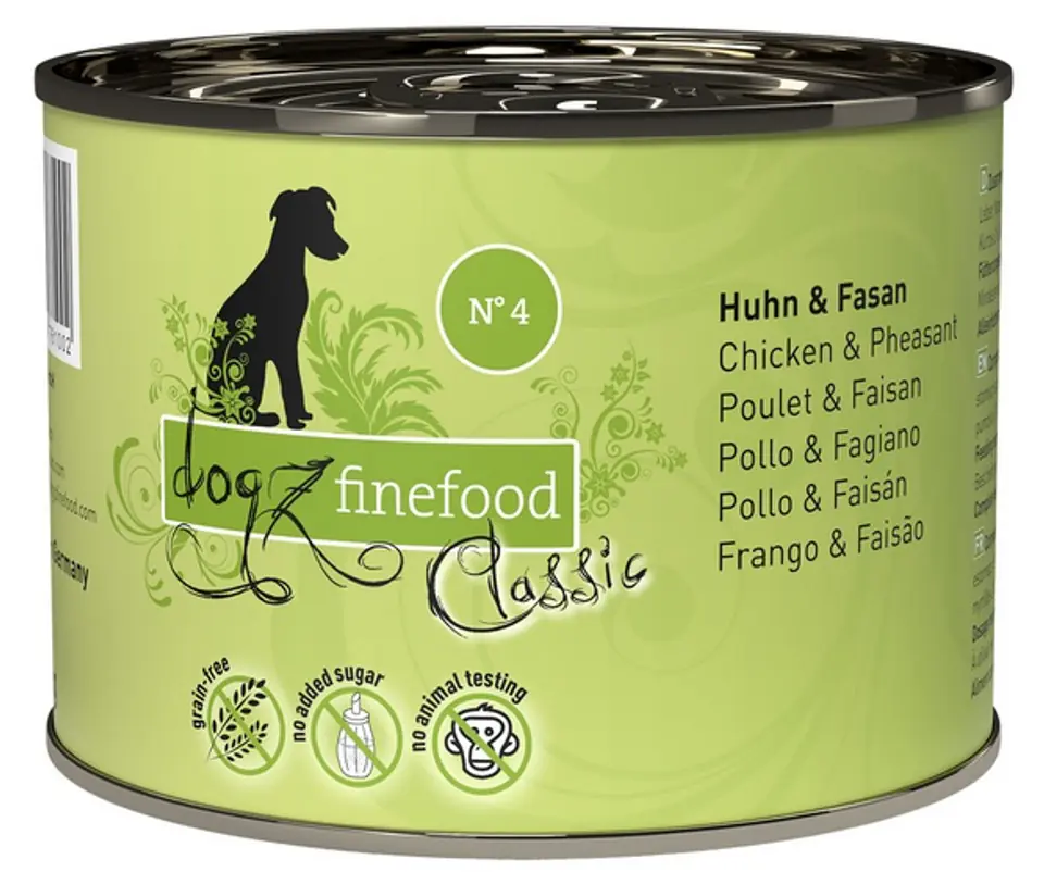 ⁨Dogz Finefood Classic N.04 Chicken and Pheasant can 200g⁩ at Wasserman.eu