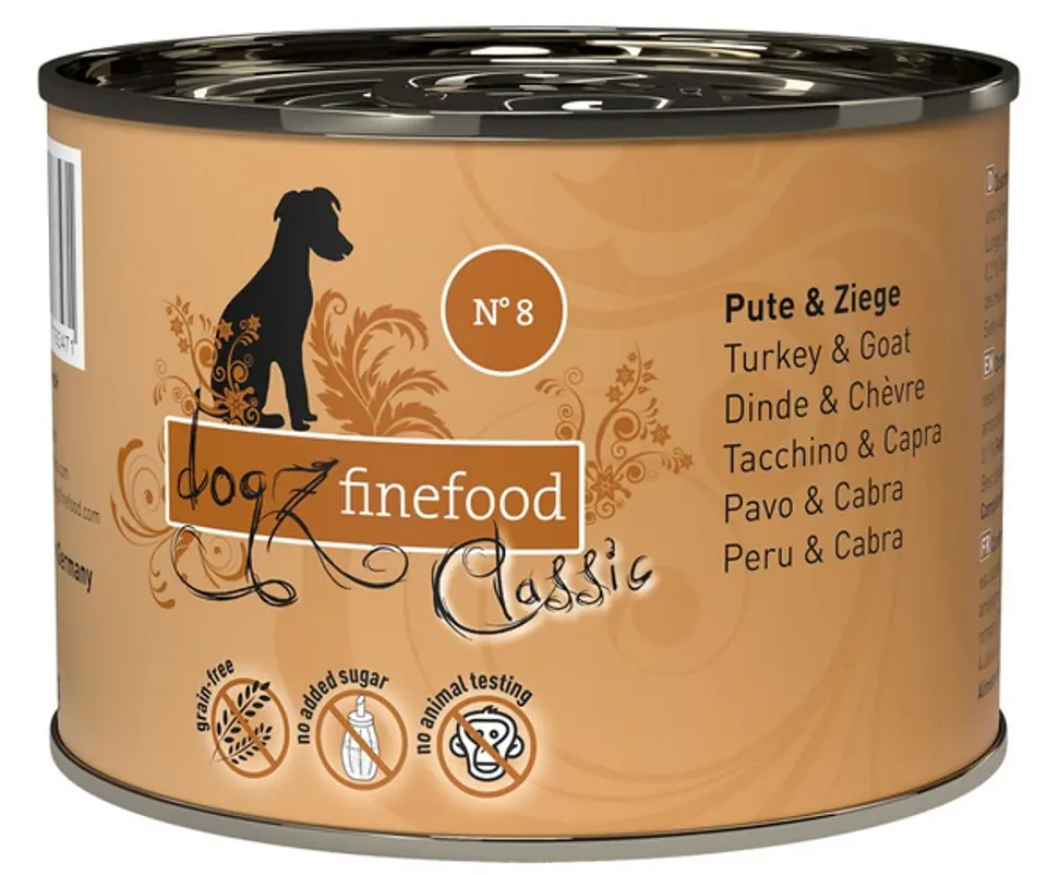 ⁨Dogz Finefood Classic N.08 Turkey and goat can 200g⁩ at Wasserman.eu