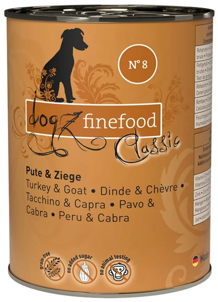 ⁨Dogz Finefood Classic N.08 Turkey and goat can 400g⁩ at Wasserman.eu