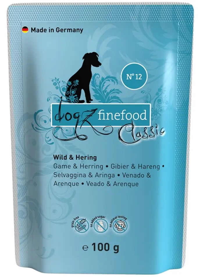 ⁨Dogz Finefood Classic N.12 Dziczyzna i śledź saszetka 100g⁩ w sklepie Wasserman.eu