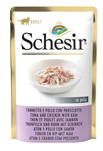⁨SCHESIR dla kotów Adult Tuńczyk z Kurczakiem i Szynką 85g⁩ w sklepie Wasserman.eu