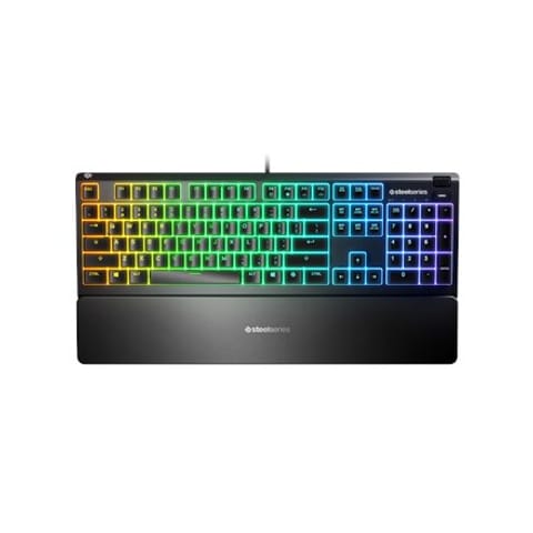 ⁨SteelSeries Apex 3 Gaming Keyboard, US Layout, Wired, Black SteelSeries Apex 3  Gaming keyboard, IP32 water resistant for protection against spills, Customizable 10-zone RGB illumination reacts to games and Discord, Whisper quiet gaming switches last for⁩ at Wasserman.eu