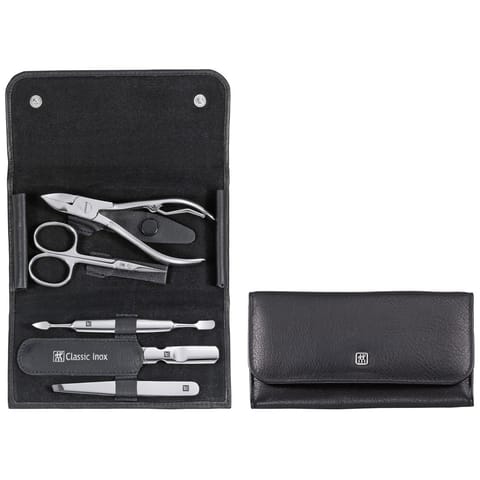 ⁨Zwilling Classic Inox Manicure Set - Black Leather Case, 5 Pieces - Black⁩ at Wasserman.eu