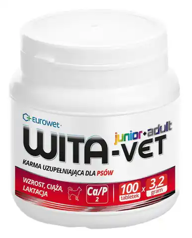 ⁨Wita-Vet Junior+Adult CA/P=2  3,2g 100tabl. - preparat witaminowy dla ciężarnych suk i szczeniąt⁩ w sklepie Wasserman.eu