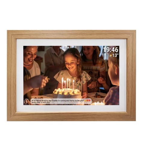 ⁨Denver photo frame with FRAMEO FHD 15.6" 8GB light wood⁩ at Wasserman.eu