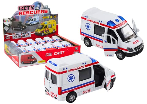 ⁨Ambulans Karetka 1:32 Otwierane Drzwi Światła Dźwięki Napęd Biała⁩ w sklepie Wasserman.eu
