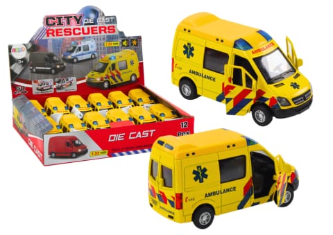 ⁨Ambulans Karetka 1:32 Otwierane Drzwi Światła Dźwięki Napęd Żółt⁩ w sklepie Wasserman.eu