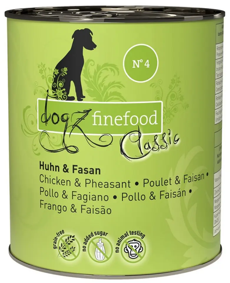 ⁨Dogz Finefood Classic N.04 Chicken and Pheasant can 800g⁩ at Wasserman.eu
