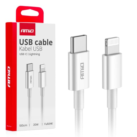 ⁨Kabel do ładowania usb-c - lightning iphone pd 20w 100cm fulllink amio-03898⁩ w sklepie Wasserman.eu