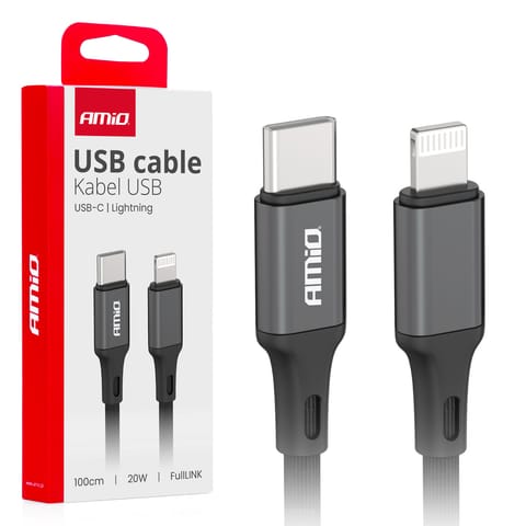 ⁨Kabel do ładowania usb-c - lightning iphone pd 20w 100cm fulllink amio-03904⁩ w sklepie Wasserman.eu