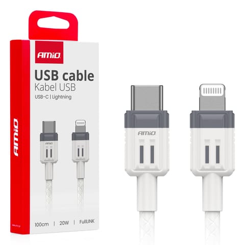 ⁨Kabel do ładowania usb-c - iphone lightning fulllink 20w 100cm amio-03910⁩ w sklepie Wasserman.eu