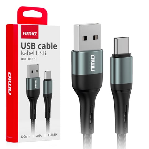 ⁨Kabel do ładowania usb-a - usb-c 3a 100cm fulllink amio-03911⁩ w sklepie Wasserman.eu