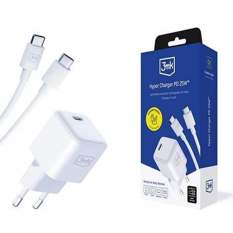 ⁨3MK Hyper Charger PD 25W ład. sieć.biała/white + 1x USB-C Cable⁩ w sklepie Wasserman.eu