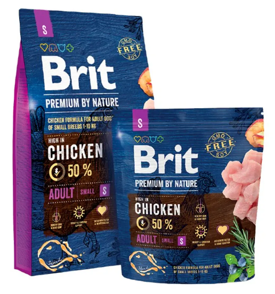 ⁨BRIT Premium by Nature ADULT S - dry dog food - Chicken 1 kg⁩ at Wasserman.eu