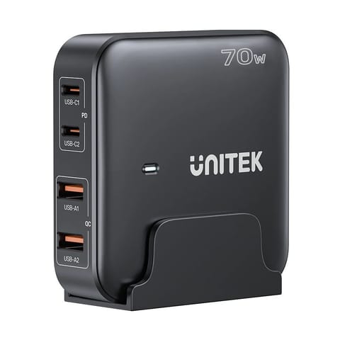 ⁨GaN network charger - Unitek P1228ABK01-EU | 70W 2x USB-C 2x USB-A⁩ at Wasserman.eu