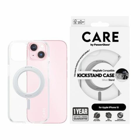 ⁨CARE by PanzerGlass Kickstand Case iPhone 15 6,1" MagSafe srebrny/silver 1413⁩ w sklepie Wasserman.eu