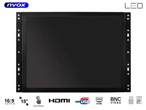 ⁨Monitor dotykowy open frame LED 15" VGA HDMI BNC 12V 230V⁩ w sklepie Wasserman.eu