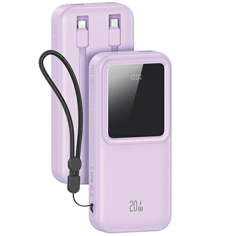 ⁨USAMS Powerbank z wbudowanymi kablami USB-C+Lightning 30000 mAh 20W PD+Qc 3.0 Fast Charge X-chel Series fioletowy/purple 30KCD21303 (US-CD213)⁩ w sklepie Wasserman.eu