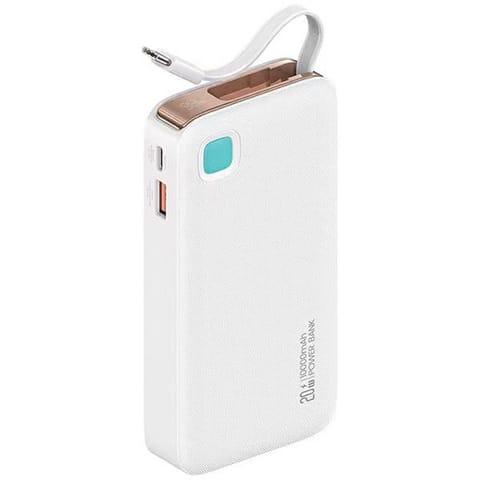 ⁨USAMS Powerbank ze zwijanym kablem USB-C Retractable 10000 mAh PD 20W Fast Charge XY Series biały/white 10KCD22402 (US-CD224)⁩ w sklepie Wasserman.eu