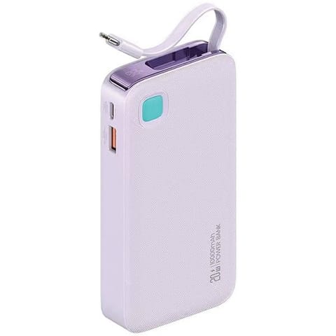 ⁨USAMS Powerbank ze zwijanym kablem USB-C Retractable 10000 mAh PD 20W Fast Charge XY Series fioletowy/purple 10KCD22403 (US-CD224)⁩ w sklepie Wasserman.eu